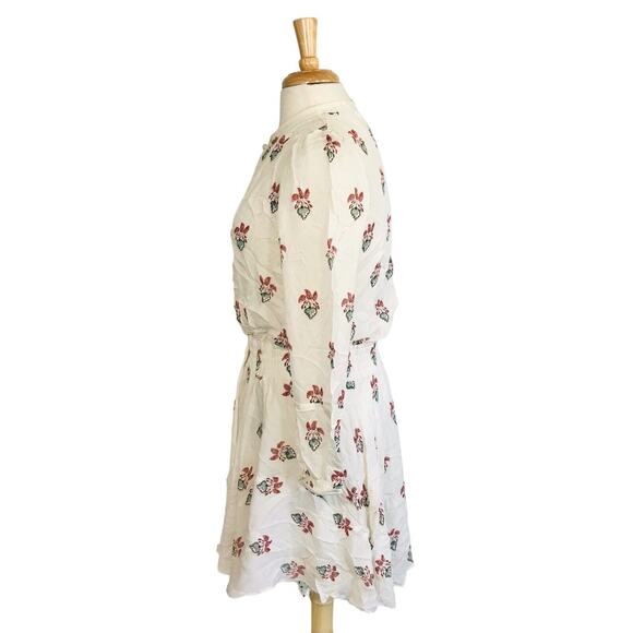 A.L.C. Dasha Silk Floral Shirt Dress Long Sleeve Mini, Pit to Pit: 15" - Picture 5 of 12